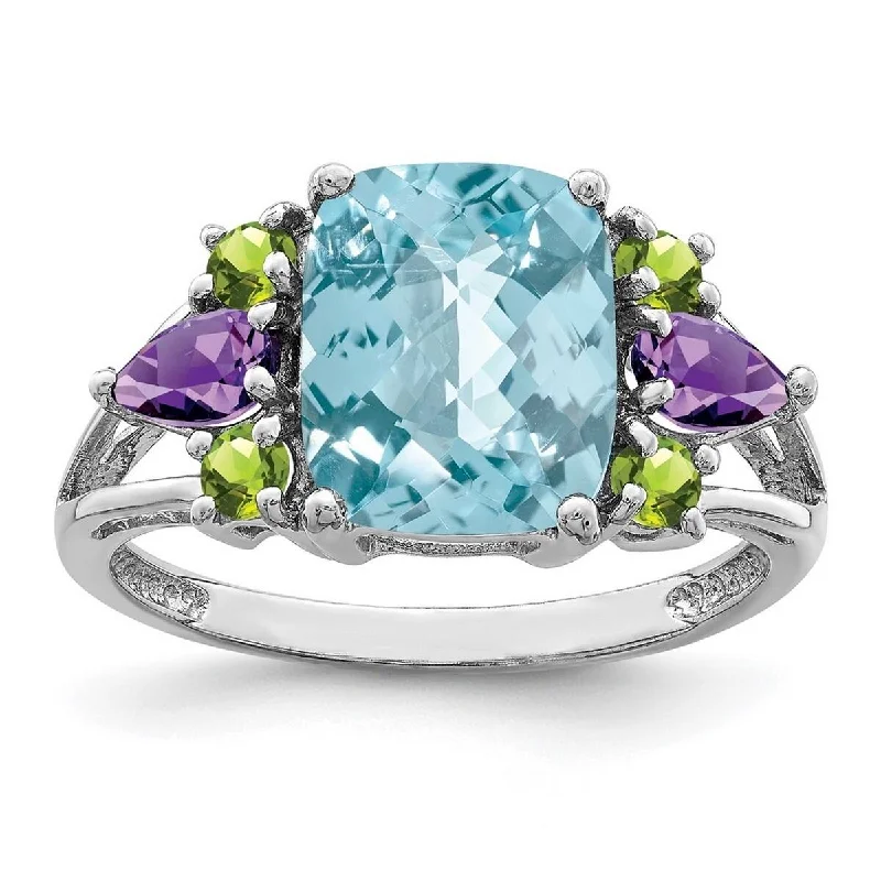 Women’s gemstone rings-Curata 925 Sterling Silver Light Swiss Blue Topaz Amethyst and Peridot Ring