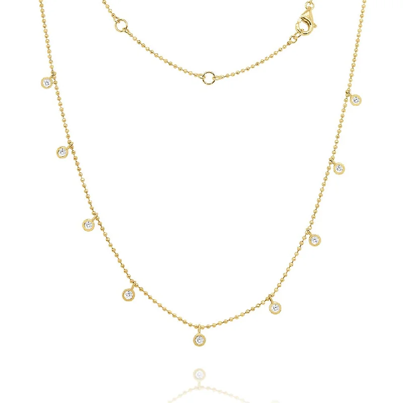 Women’s dainty necklaces-Diamond Bezel Drop Station 14K Yellow Gold Necklace