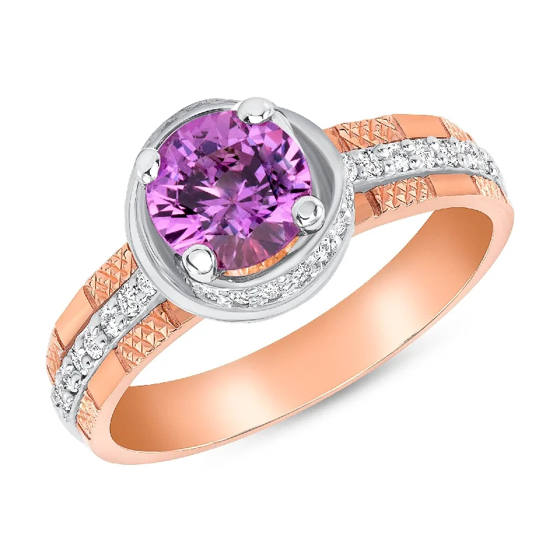 Women’s round rings-0.83 ct Pink Sapphire and Diamond Ring in 14k White Gold