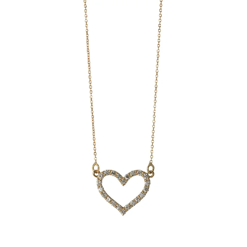 Women’s silver pendant necklaces-Diamond 18K Gold Medium Open Heart Necklace