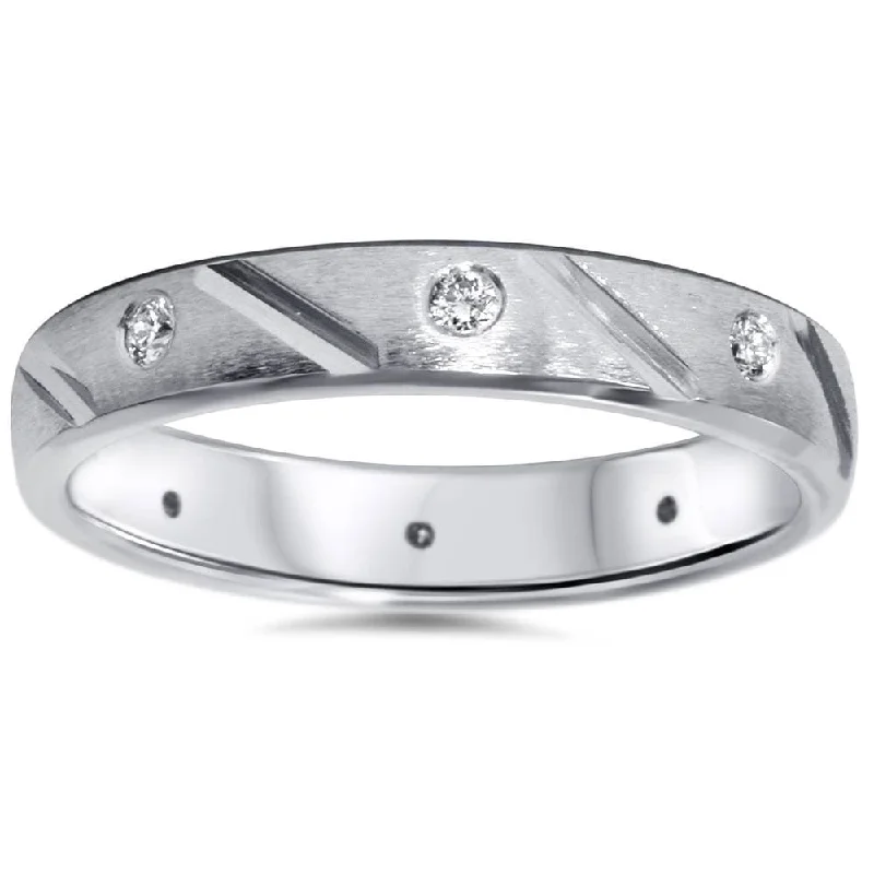 Women’s matching engagement rings-1/4ct Mens Diamond Wedding Ring White Gold Comfort Fit