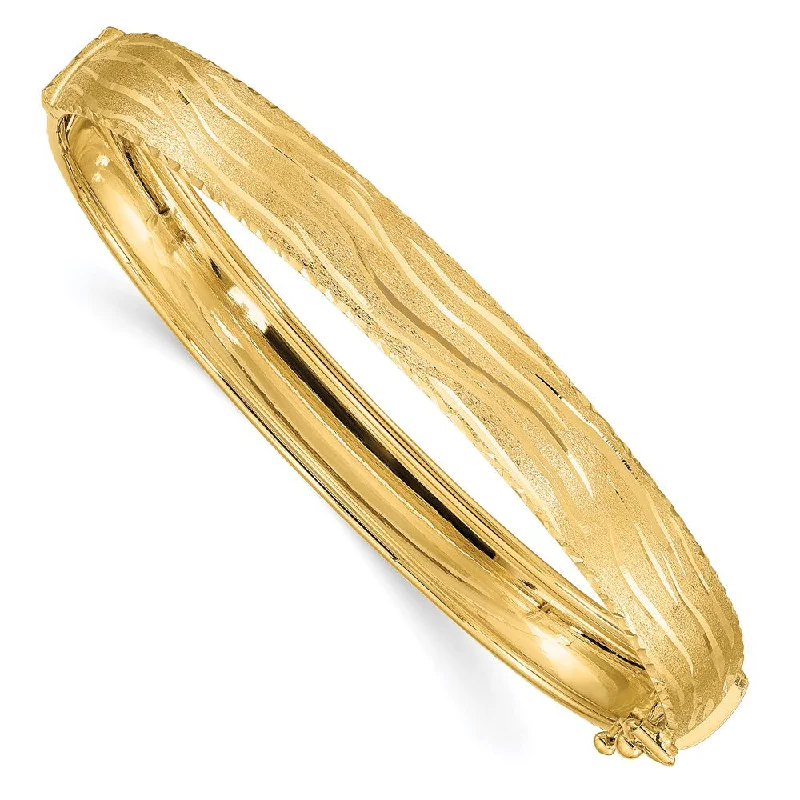 Women’s stretchy bracelets-14k D/C Textured Hinged Bangle-WBC-DB675