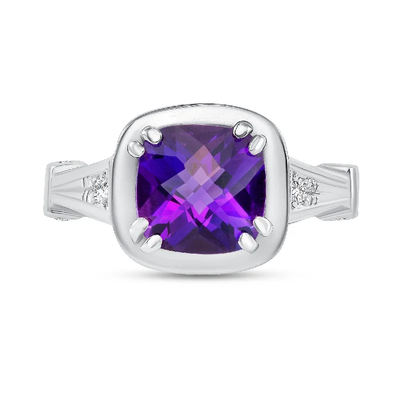 Women’s stackable rings-1.86 ct Amethyst and Diamond Ring in 14k White Gold