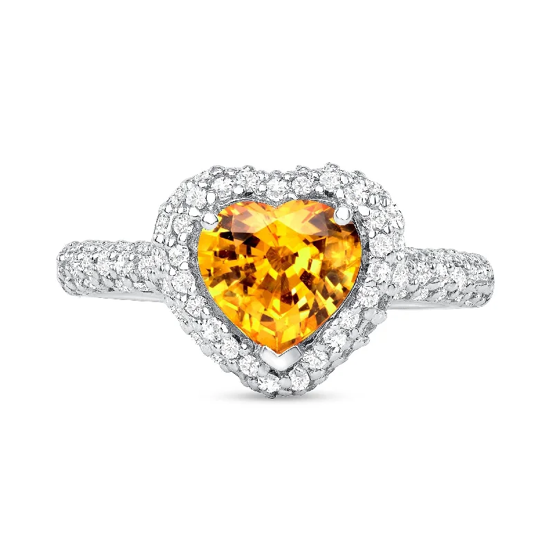 Women’s gemstone rings-1.55 ct Yellow Sapphire and Diamond Ring in 14k White Gold