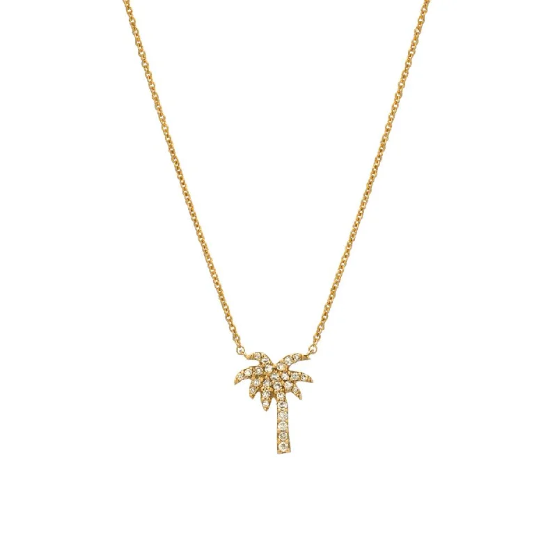 Women’s romantic gold necklaces-Diamond Pavé Petite Palm Tree 14K Gold Pendant Necklace