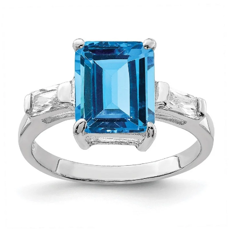 Women’s gold rings-Curata 925 Sterling Silver Solid Polished Open back Blue Topaz Ring