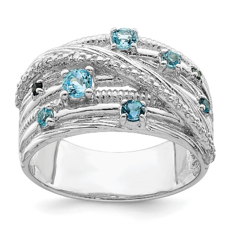 Women’s minimalist diamond rings-Curata 925 Sterling Silver Polished London Blue Topaz and Diamond Ring