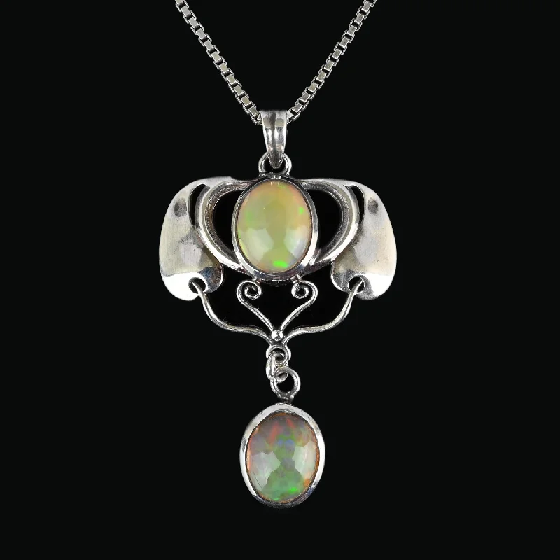 Women’s pearl necklaces-Arts & Crafts Style Silver Organic Opal Cabochon Pendant