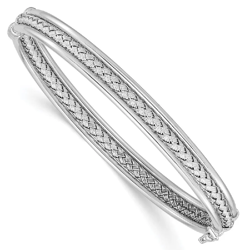 Women’s boho bangles-Sterling Silver Rhodium-Plated Weaved & Polished Hinged Bangle-WBC-QB1422