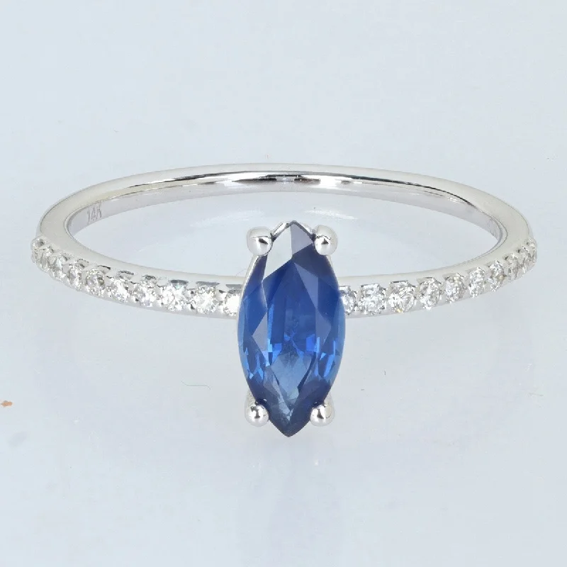 Women’s princess-cut rings-Miadora 4/5ct TGW Blue Sapphire 1/8ct Diamond Ring 14k White Gold