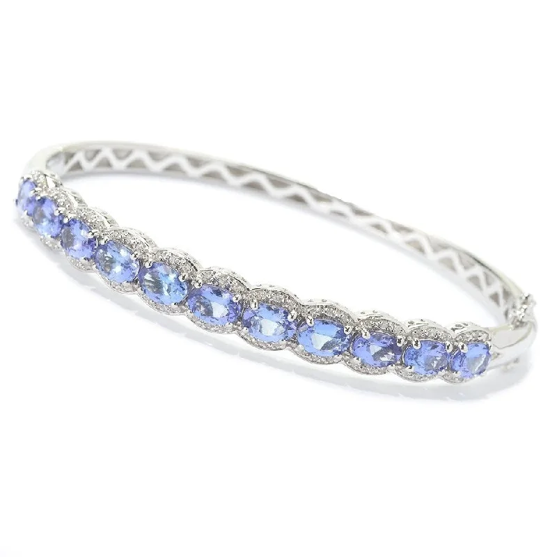 Women’s braided bracelets-Sterling Silver 8.7Ctw Tanzanite & White Zircon Bangle