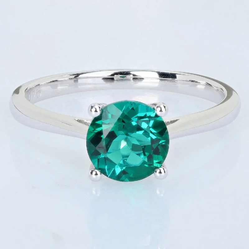 Women’s vintage rings-Miadora 1 1/7ct TGW Created Emerald Solitaire Ring Sterling Silver