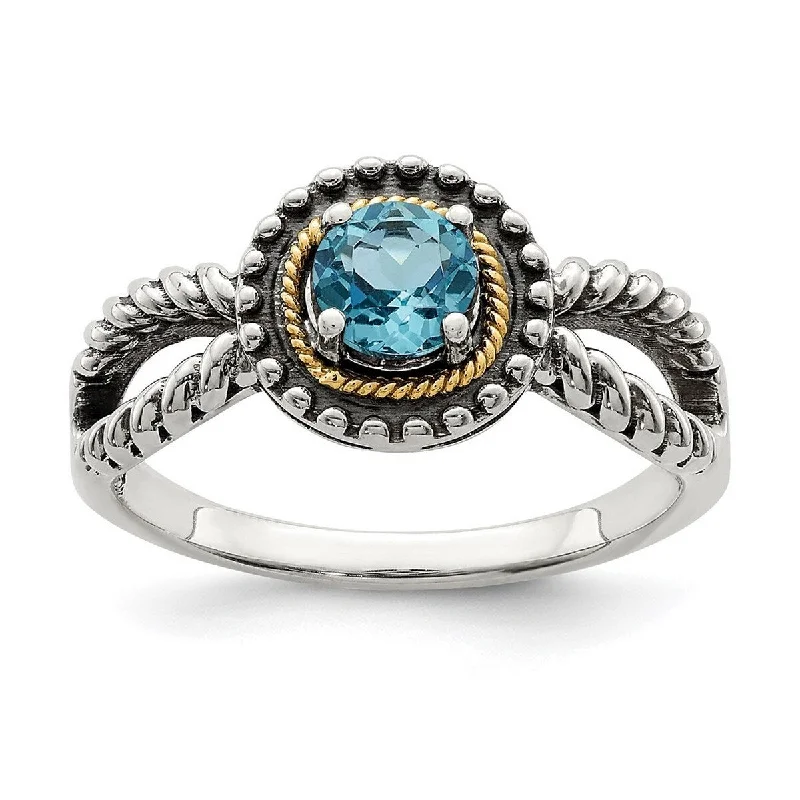 Women’s round diamond rings-Curata 925 Sterling Silver With 14k Accent Light Swiss Blue Topaz Ring