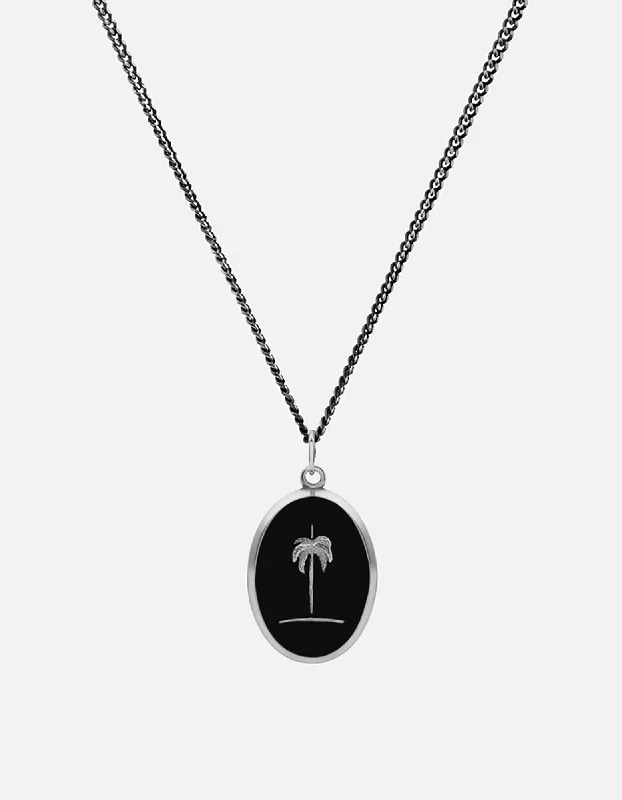 Women’s diamond necklaces-Palm Tree Necklace, Sterling Silver/Black