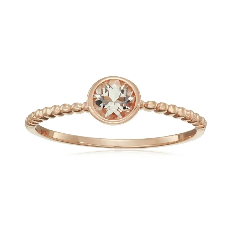 Women’s eternity rings-14kt Rose Gold Morganite Round Solitaire Beaded Shank Stackable Ring