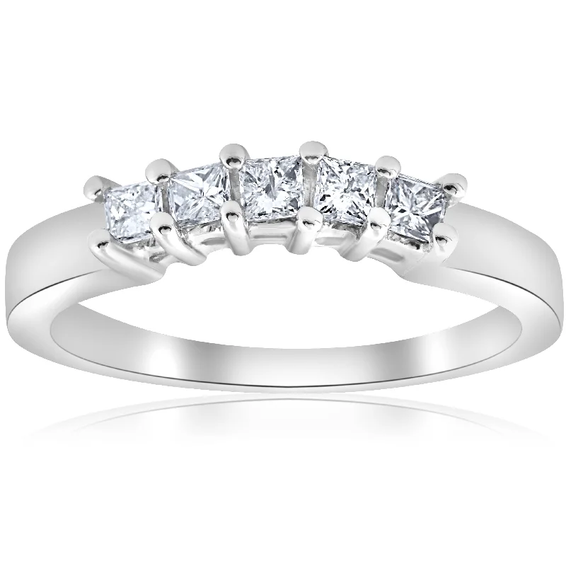 Women’s engagement rings with diamonds-1/2ct Princess Cut Diamond Curved Wedding Ring Enhancer White Gold