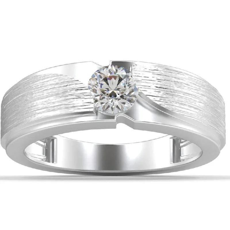 Women’s heart-shaped engagement rings-1/2Ct Men's Diamond Brushed Solitaire Diamond Wedding Ring Lab Grown in Gold