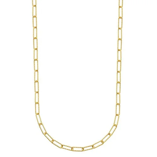 Women’s long gold necklaces-Gold Plated Silver Diamond Cut 3mm Paperclip Chain Necklace