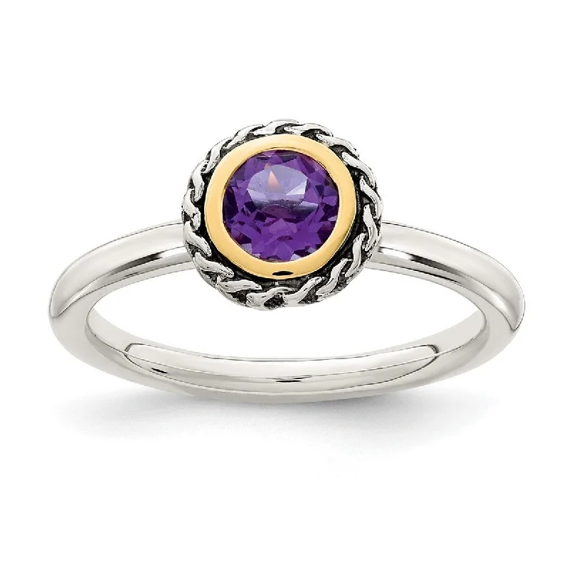 Women’s round diamond rings-Curata 925 Sterling Silver With 14k Polished Amethyst Ring