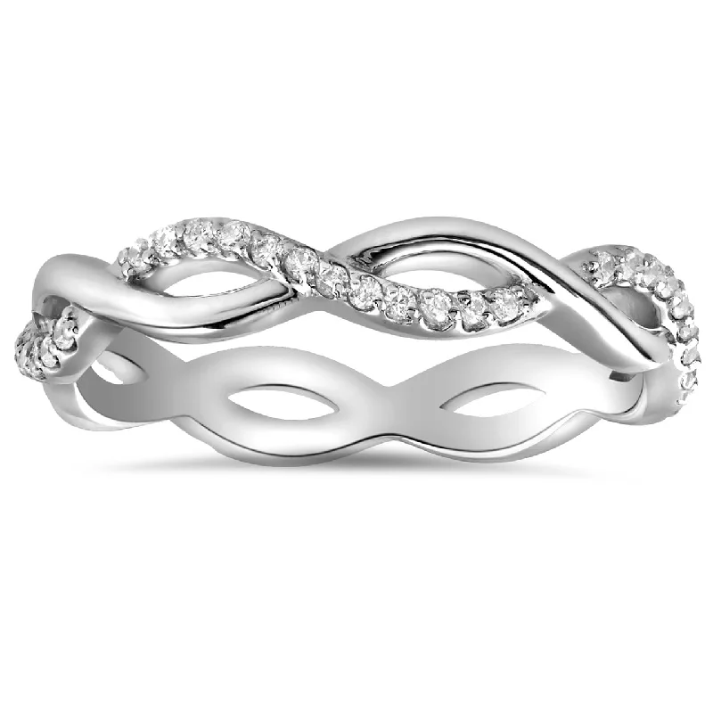 Women’s round engagement rings-1/3cttw Diamond Infinity Eternity Wedding Ring Stackable White Gold