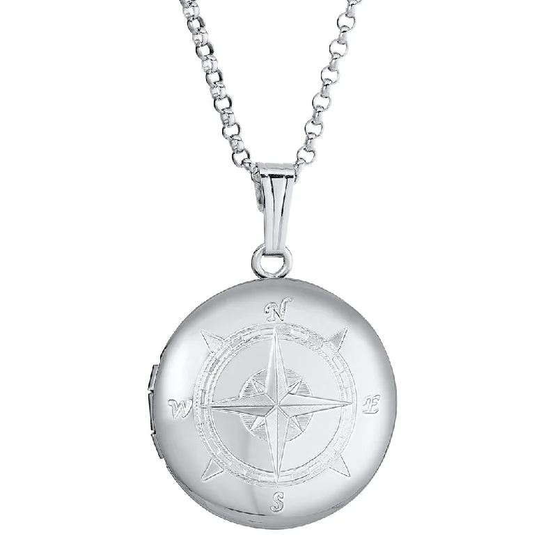 Women’s gemstone necklaces-Sterling Silver 19mm Round Compass Locket Necklace