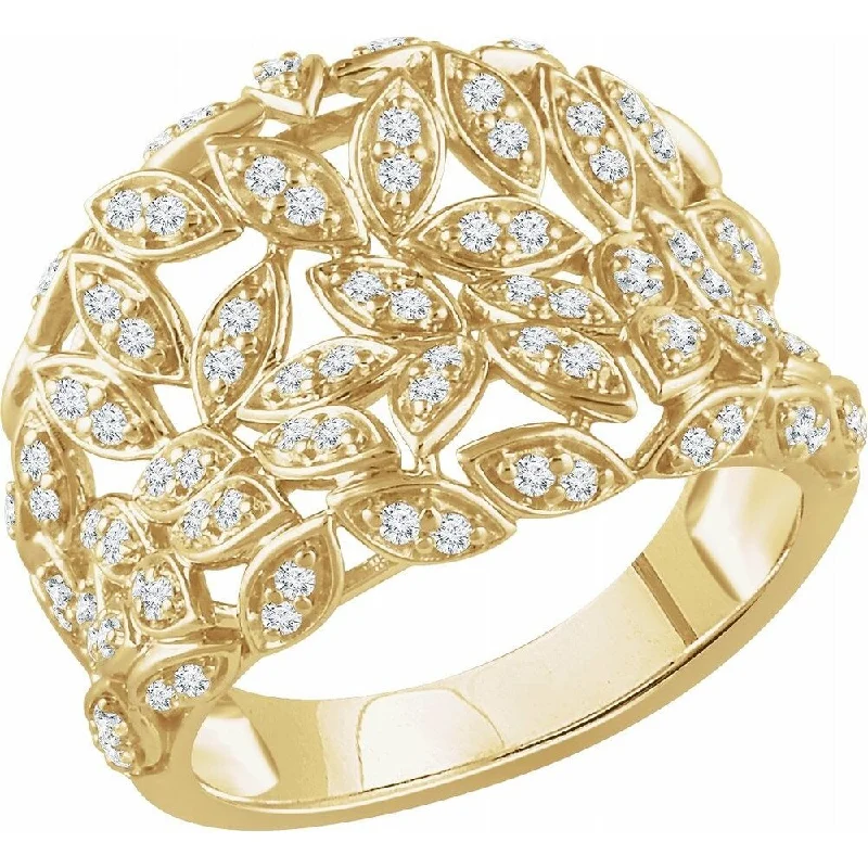 Women’s birthstone rings-14K Yellow Gold 1/2 CTW Diamond Leaf Ring for Women