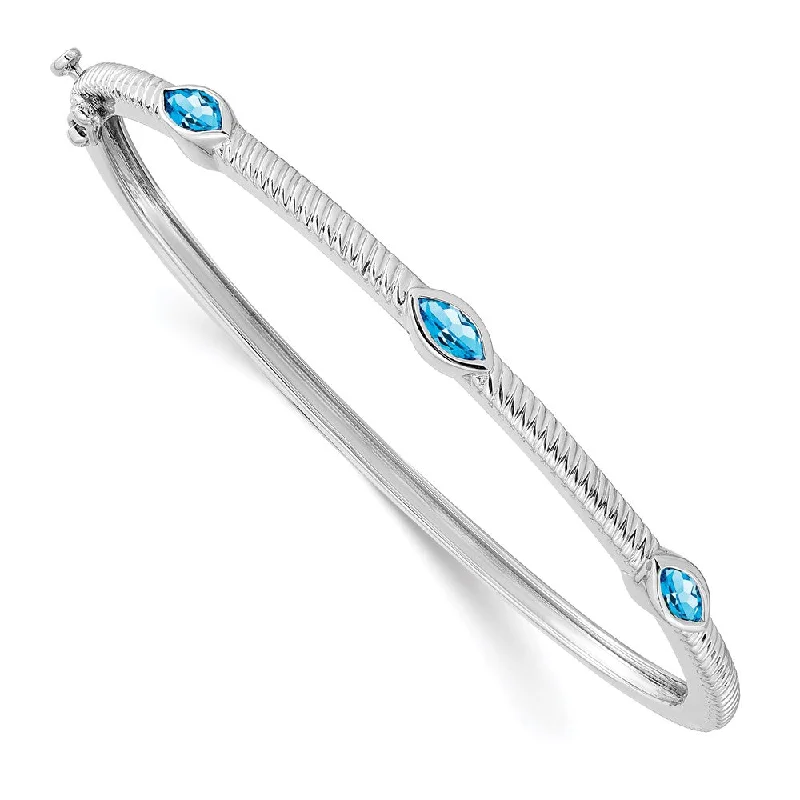 Women’s custom bangle bracelets-14k White Gold Marquise Blue Topaz Bangle-WBC-BM7223-BT-W