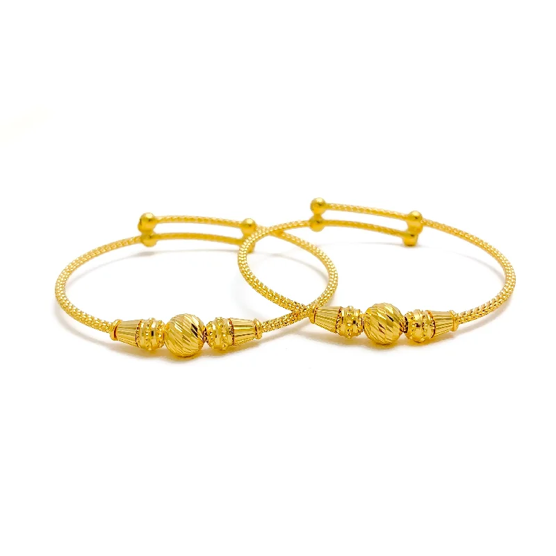 Women’s sparkling bangles-Elegant Upscale 22k Gold Adjustable Baby Bangle Pair