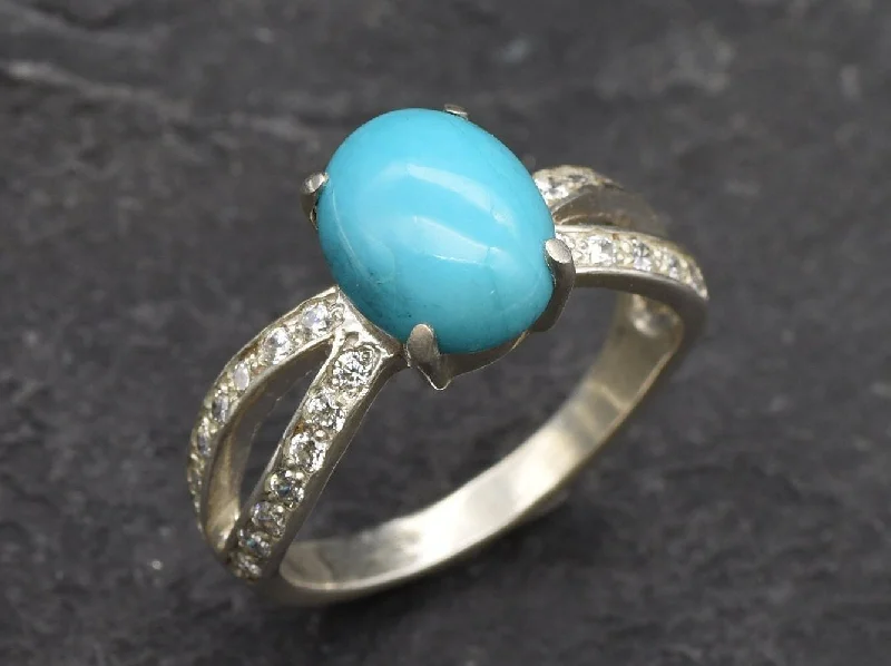 Women’s luxury engagement rings-Turquoise Ring - Blue Engagement Ring - Classy Oval Ring