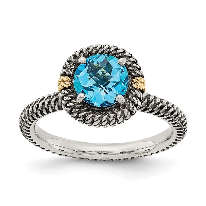 Women’s high-end engagement rings-Curata 925 Sterling Silver With 14k Round Blue Topaz Ring