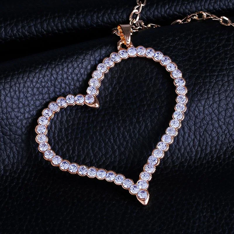 Women’s long gold necklaces-Womens Heart-shaped Rhinestone Necklaces Nhas120932