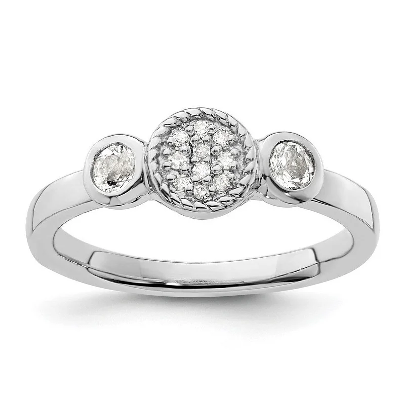 Women’s romantic rings-Curata 925 Sterling Silver Bezel Polished Prong set Stackable Expressions Db Round White Topaz and Dia. Ring