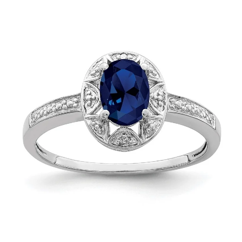 Women’s engagement rings with diamonds-Curata 925 Sterling Silver Polished Diamond and Created Sapphire Ring