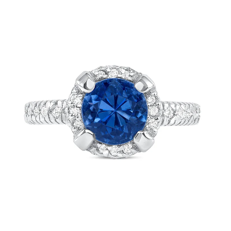 Women’s promise rings-2.4 ct Blue Sapphire and Diamond Ring in 14k White Gold