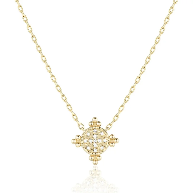 Women’s minimalistic necklaces-Diamond 14K Yellow Gold Granulation Pendant Necklace