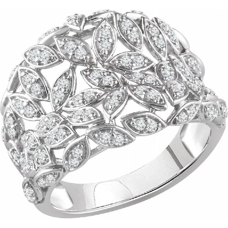 Women’s princess-cut rings-14K White Gold 1/2 CTW Diamond Leaf Ring for Women