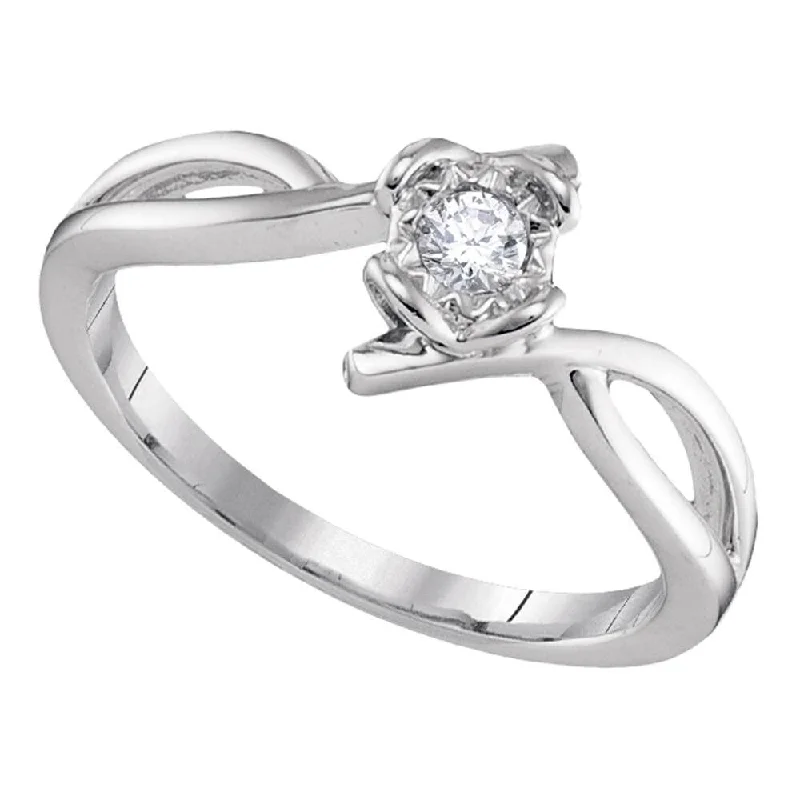 Women’s anniversary rings-10k White Gold Womens Round Diamond Solitaire Promise Ring (1/8 Cttw, G-H Color, I2-I3 Clarity)