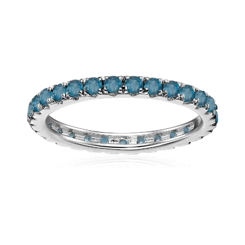 Women’s adjustable rings-925 Sterling Silver London Blue Topaz Gemstone Eternity Band Rings