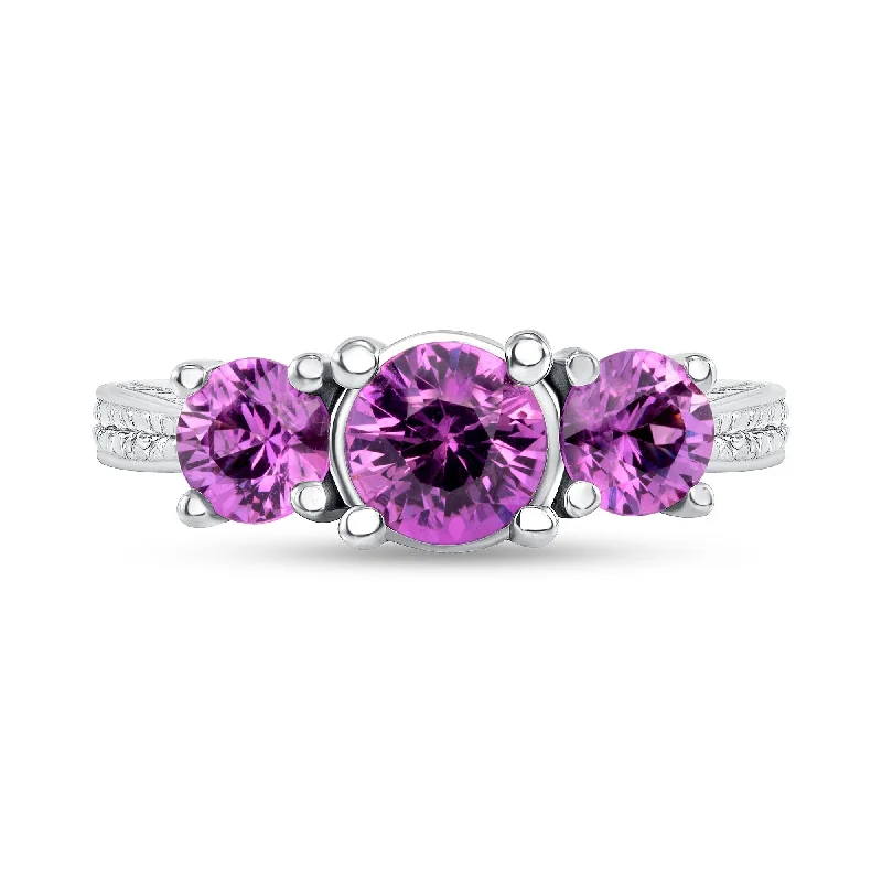 Women’s heart-shaped rings-1.54 ct Pink Sapphire 3-Stone Ring in 14k White Gold