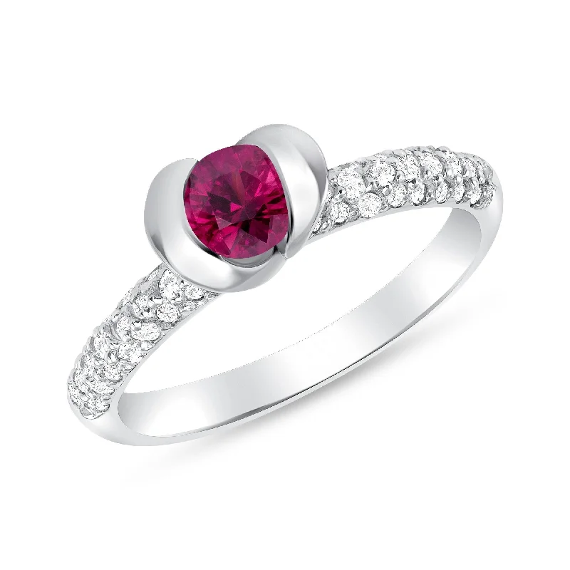 Women’s minimalist rings-0.47 ct Ruby and Diamond Ring in 14k White Gold