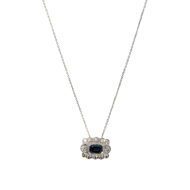 Women’s gold necklaces-Emerald Cut Sapphire & Diamond 14K Gold Pendant Necklace