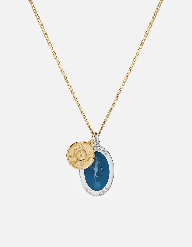 Women’s customized necklaces-Fortuna Necklace, Sterling Silver/14k Gold/Blue