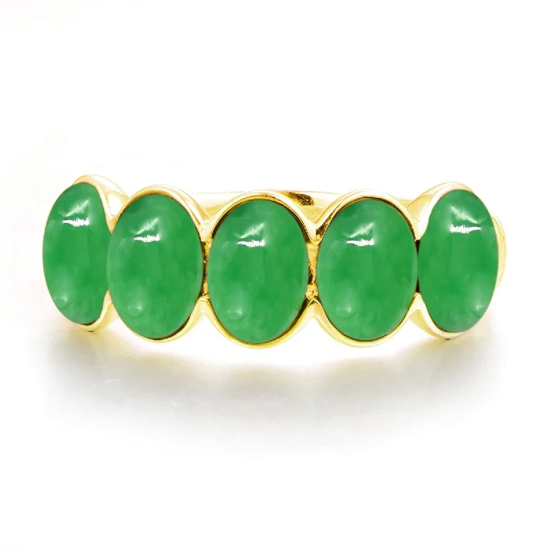 Women’s promise rings with diamonds-Yellow Gold Over Sterling Silver Dyed Green Jade 5-Stone Ring