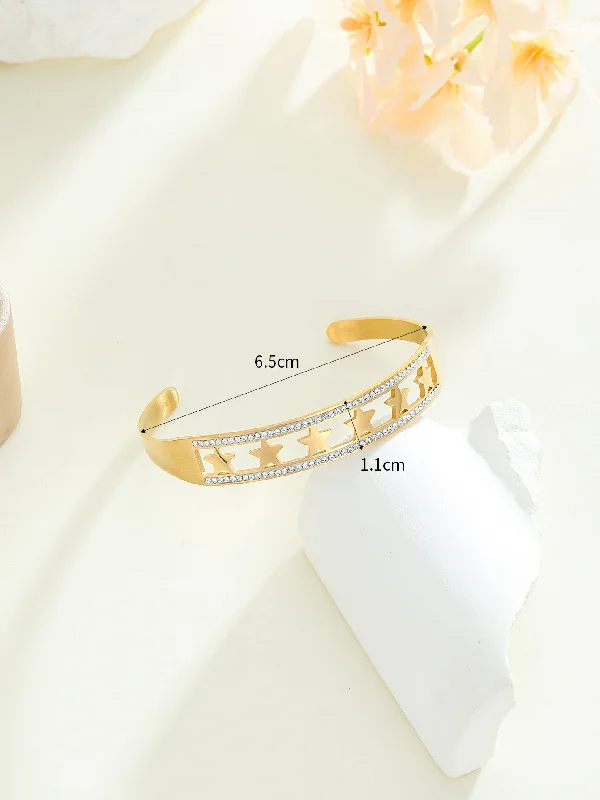 Women’s gemstone bangle bracelets-Simple Style Classic Style Star Stainless Steel Plating Inlay Zircon 18k Gold Plated Bangle