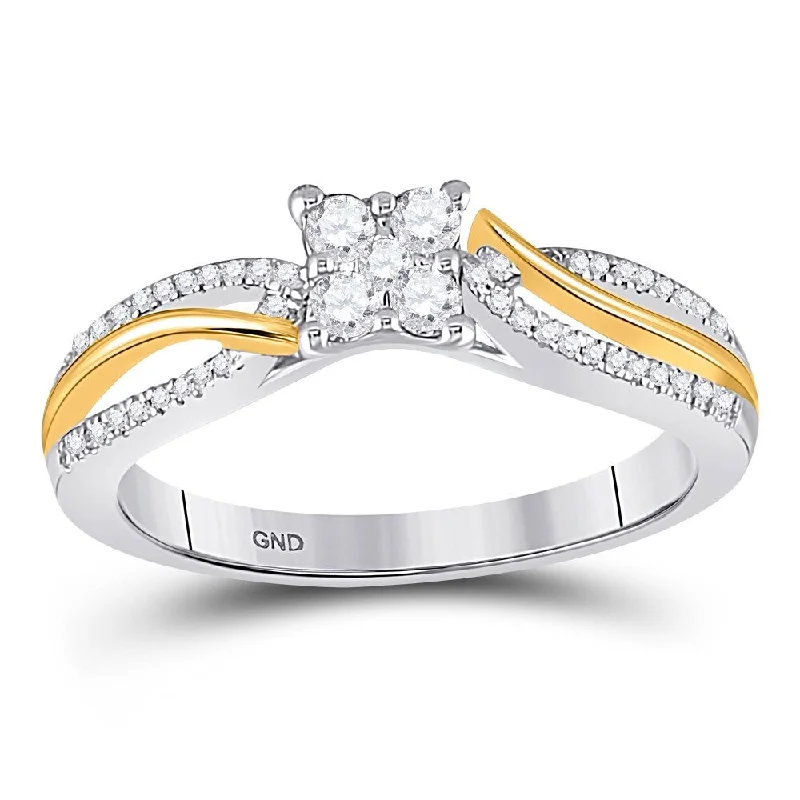 Women’s engagement rings for women-10k Two-tone Gold Womens Round Diamond Cluster Promise Ring (1/4 Cttw, G-H Color, I1-I2 Clarity)