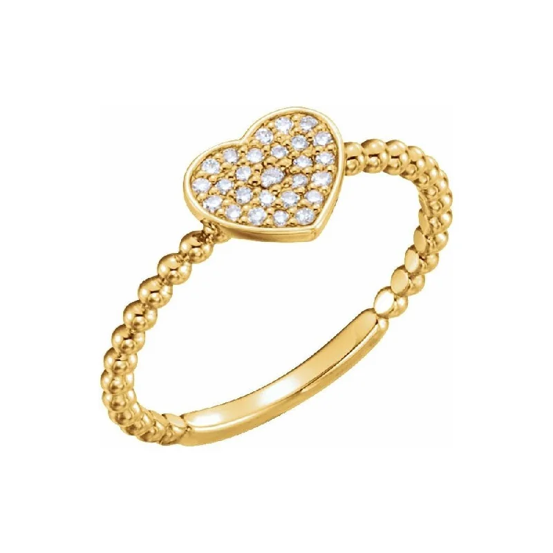 Women’s statement rings-14K Yellow Gold 1/8 CTW Diamond Heart Bead Ring for Women