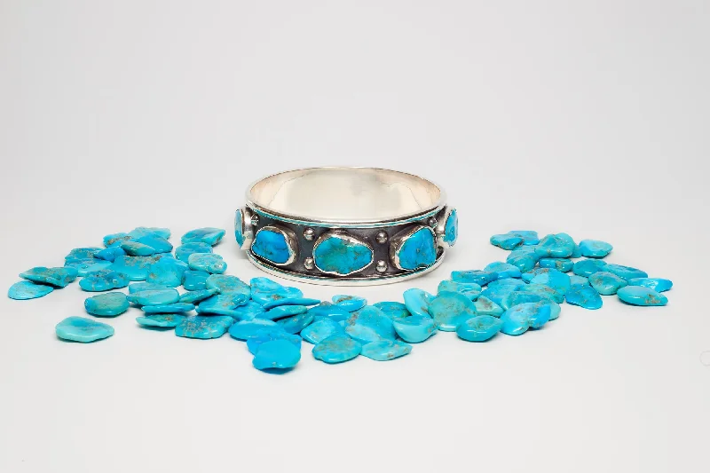 Women’s boho bangles-Silver Bangle with Sleeping Beauty Turquoise