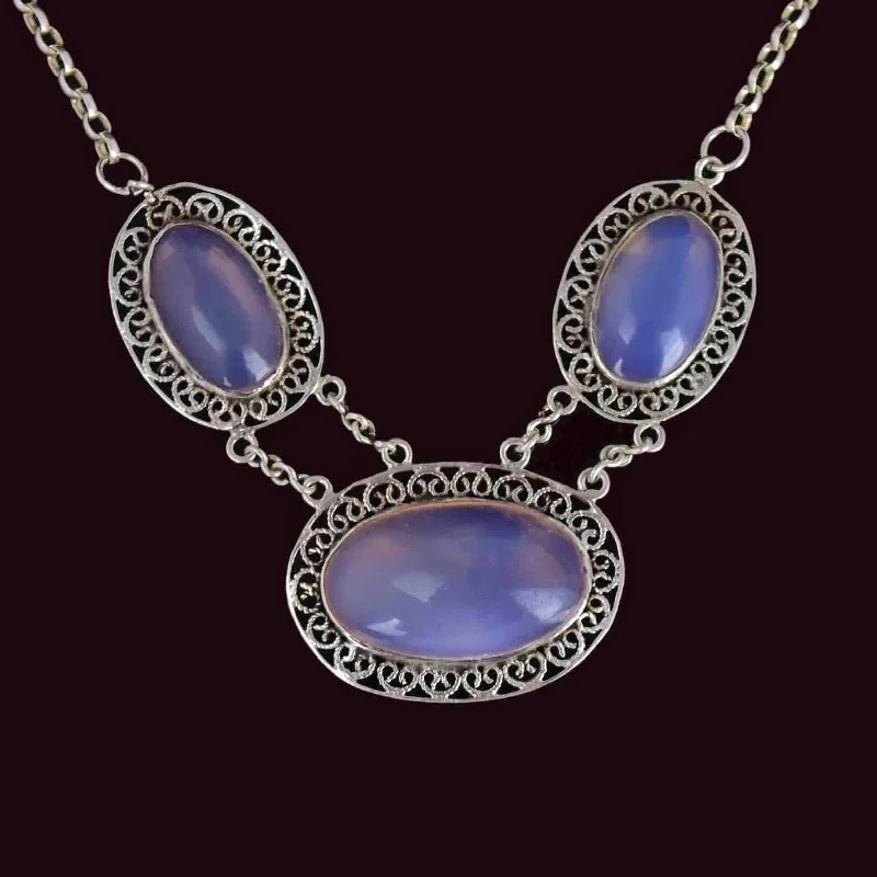 Women’s gemstone and diamond necklaces-Vintage Silver Cabochon Water Jelly Opal Necklace