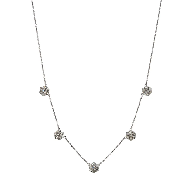 Women’s antique necklaces-2ctw Diamond Flower Cluster 5 Station 14K White Gold Necklace