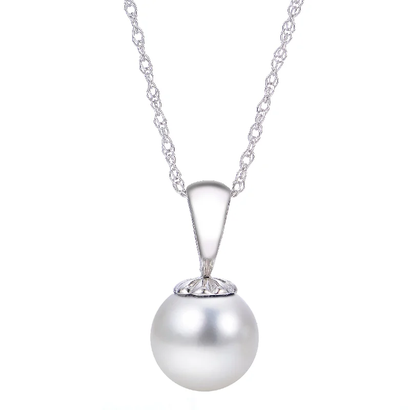 Women’s silver pendant necklaces-7mm Akoya Pearl 14K White Gold Pendant Necklace